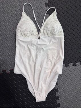 Shade & Shore White Crochet Bust One-Piece Swimsuit